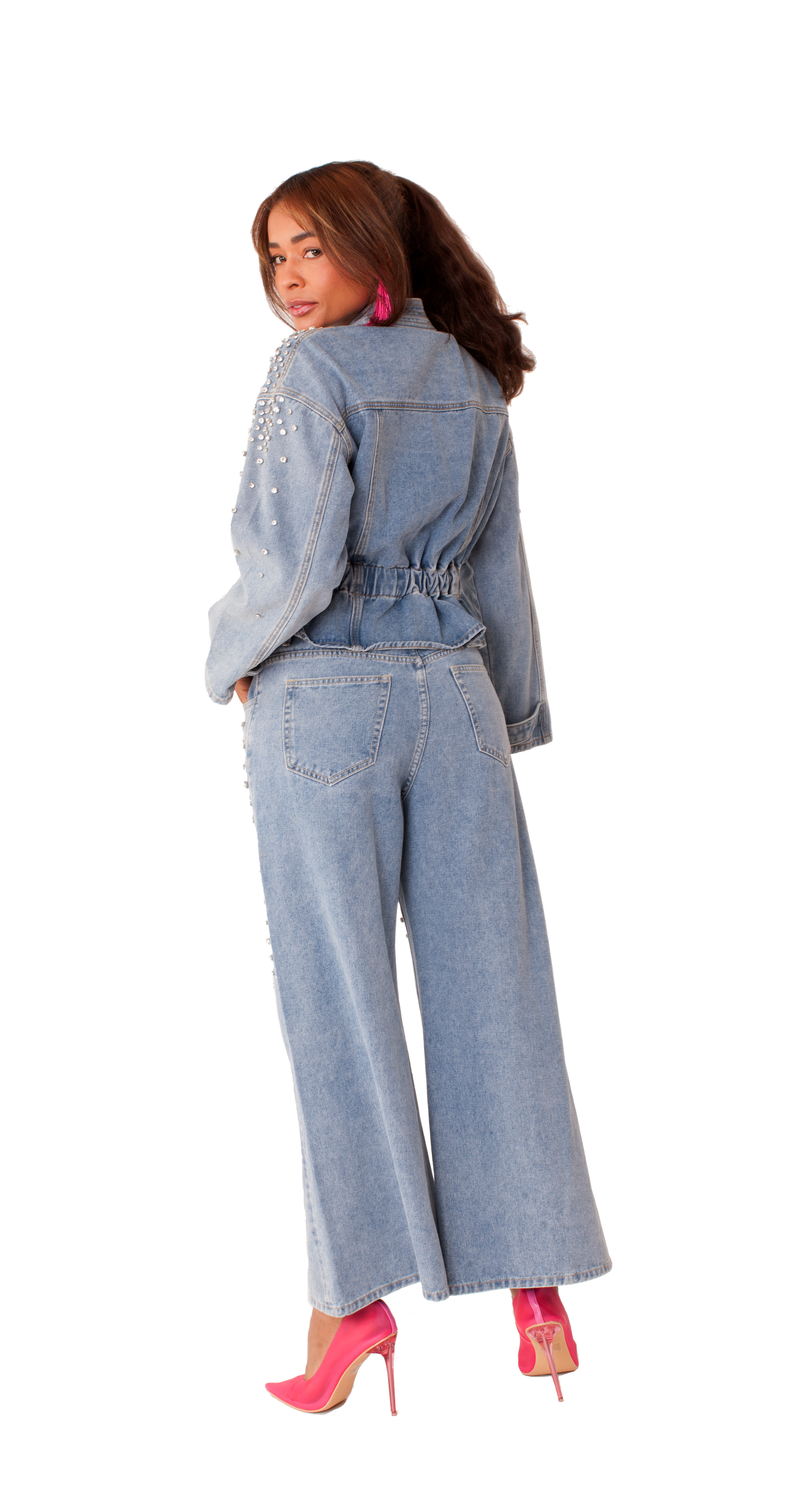 DENIM PANTS, WITH RHIESTONES