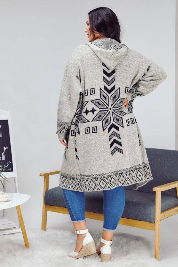 - PLUS SNOW PRINTED LONG SLEEVE POCKETS CARDIGAN PWJ14067