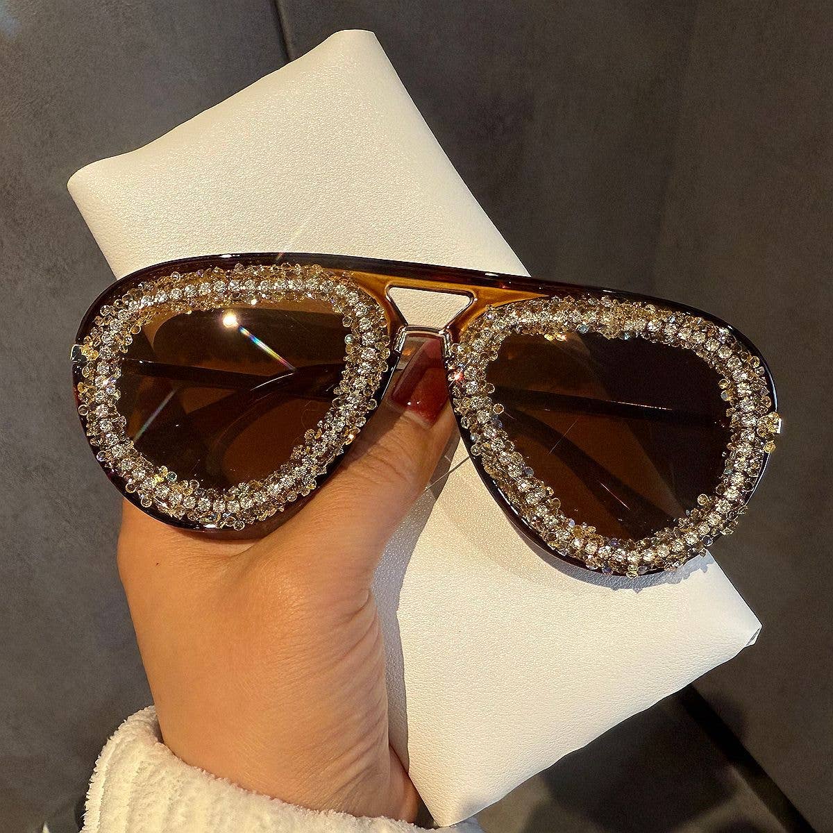 Trendy Rhinestone Pilot Sunglasses for Women