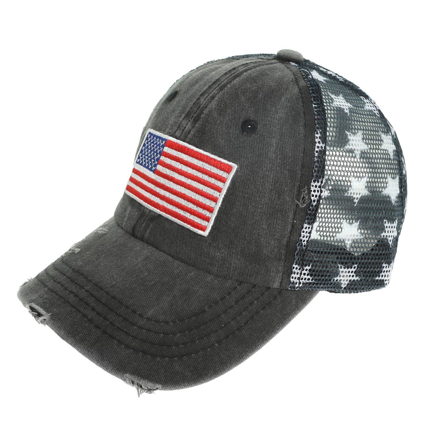 USA Flag Embroidered Relaxed Denim Trucker Hat