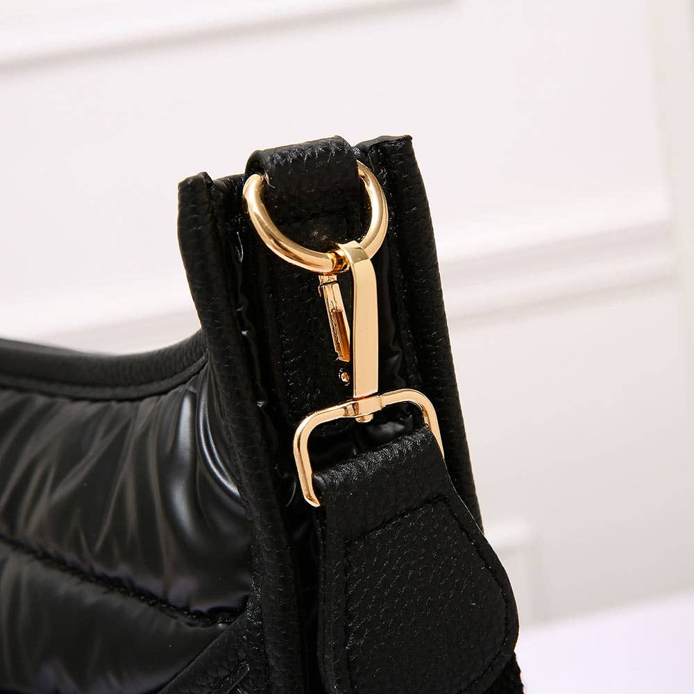 Solid Quilted Shiny Puffer Crossbody Bag