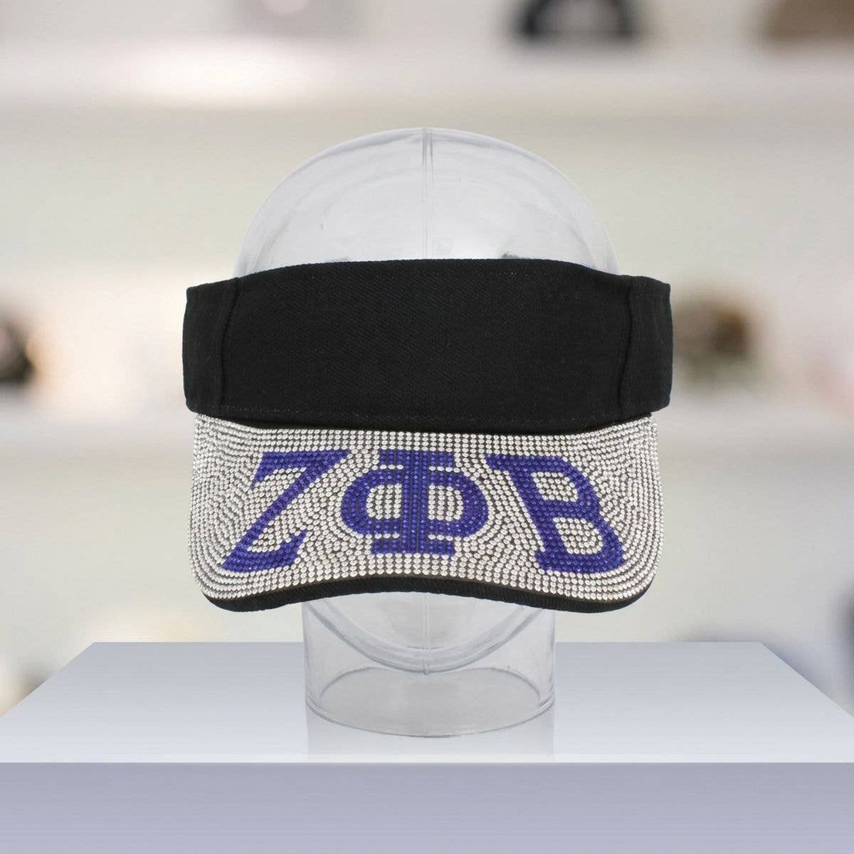 ZPB Black Canvas Greek Rhinestone Brim Visor Hat
