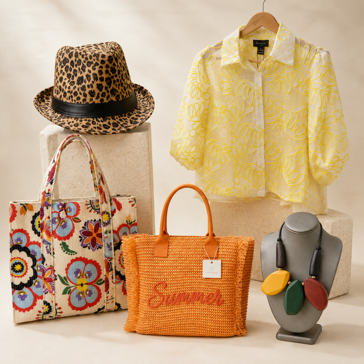 POL Printed Cream Tote Bag