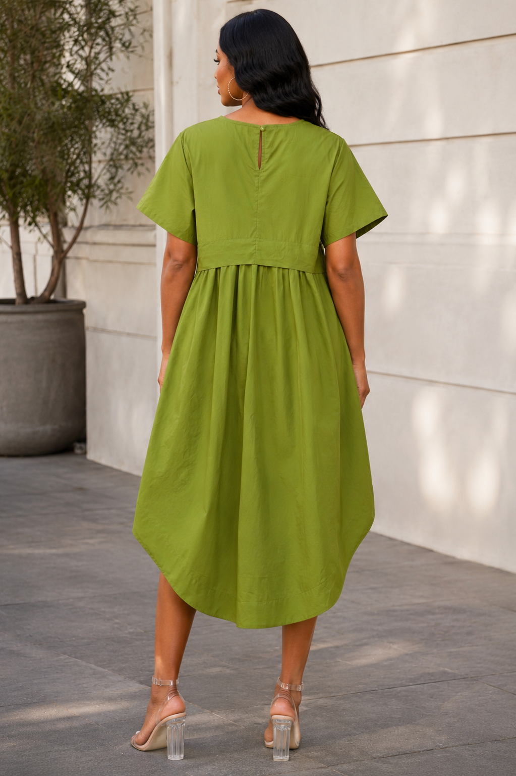 S3157 N by Nancy CRYSTAL APPLIQUE CURVED HEM MIDI DRESS