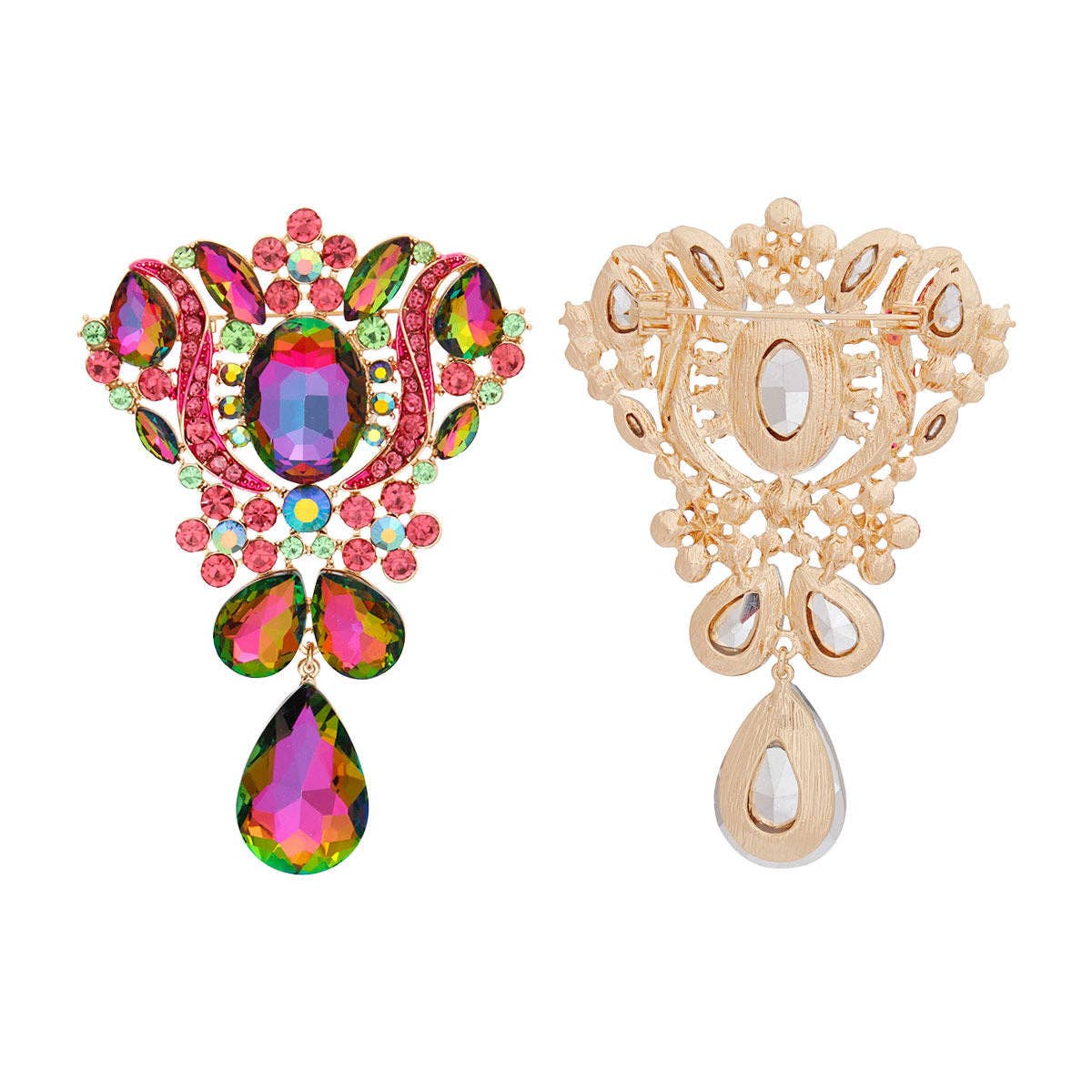 Brooch Pink Green Crystal Large Pin for Women