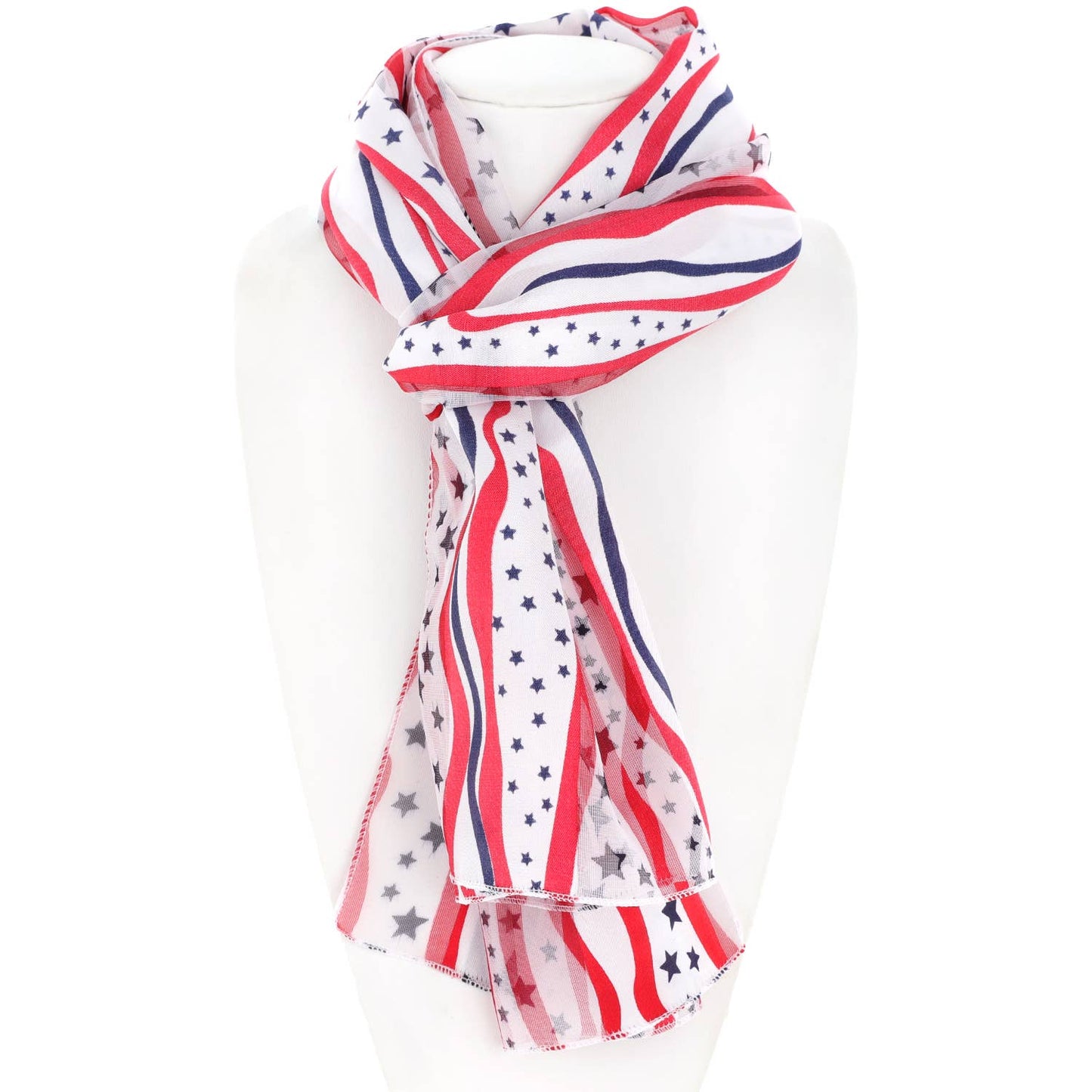 Stripes and Stars Sheer Satin Patriotic Scarf