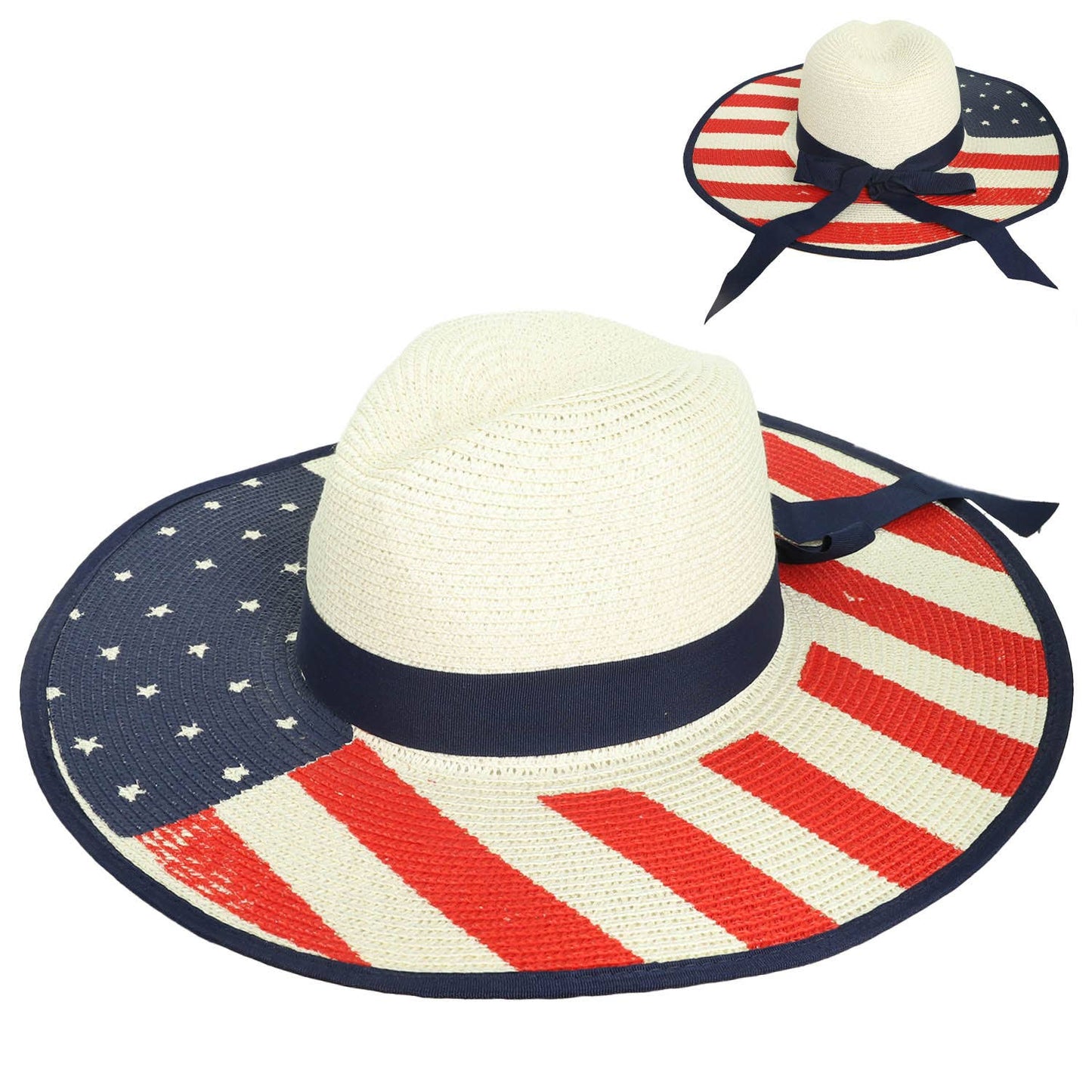 Floppy Oversized Wide Brim American Flag Print Straw Sun Hat
