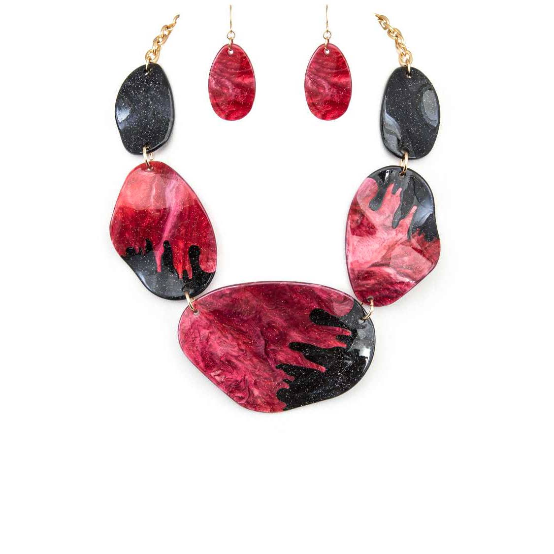 Black Glitter Resin Statement Necklace Set