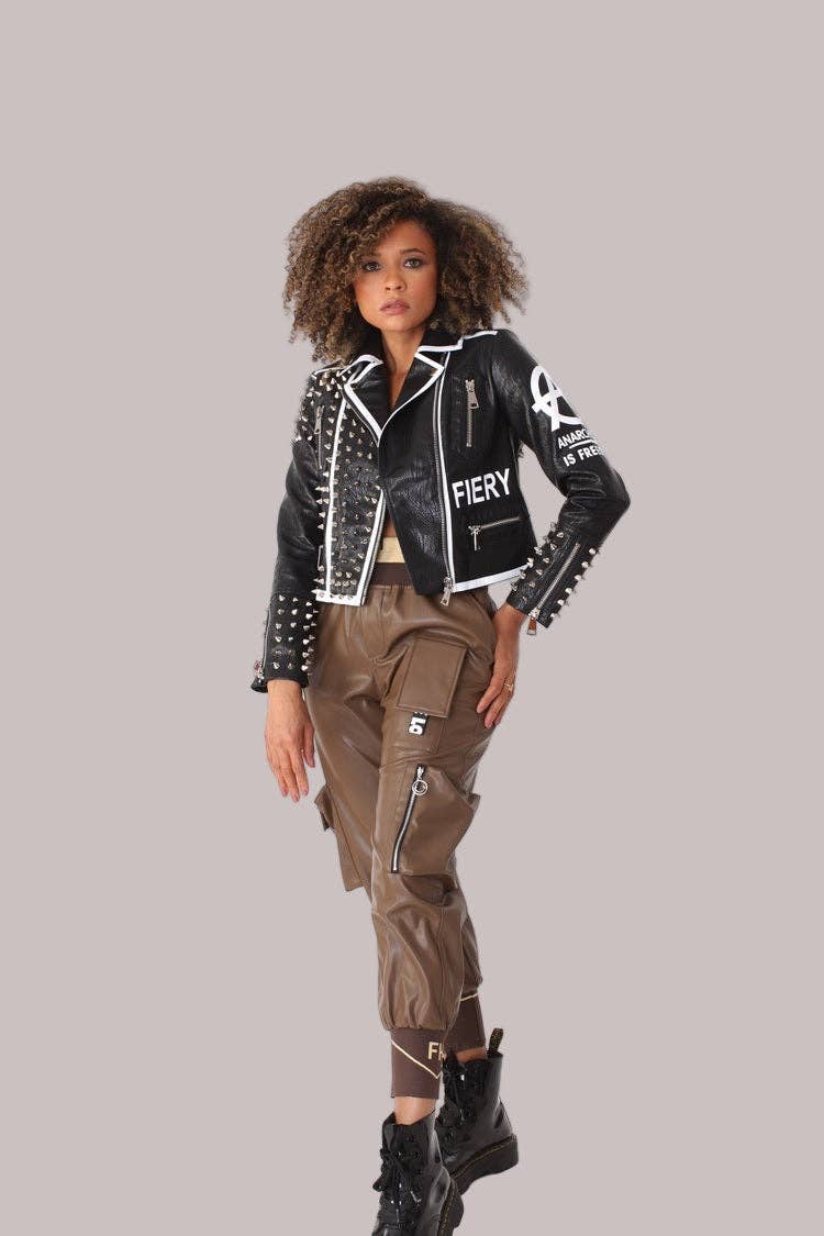 Black Studded Leather Jacket -81852