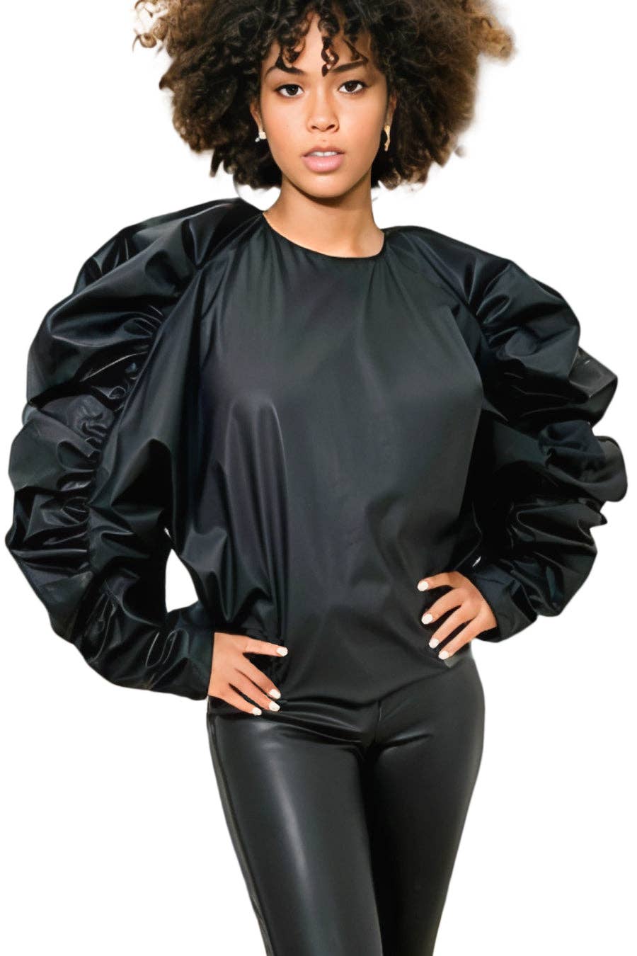 N by Nancy Faux leather TOP (OLIVE) x7763