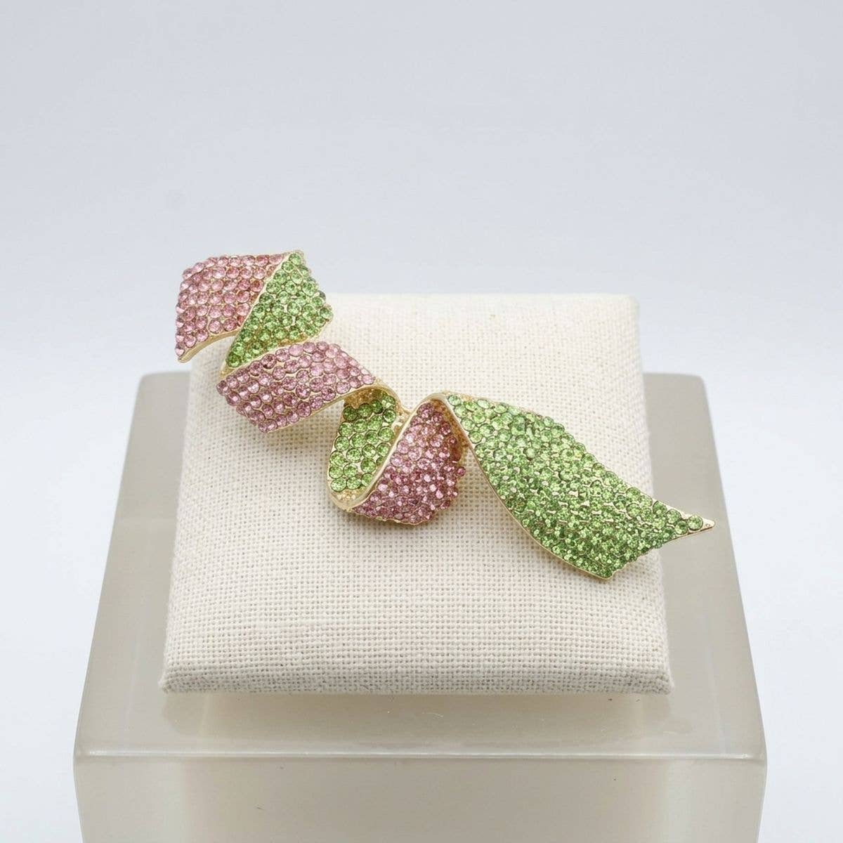 Encrusted Brooch AKA Pink Green Flowy Ribbon Pin