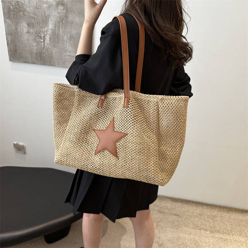 Casual Color Block Woven Tote Bag for Women