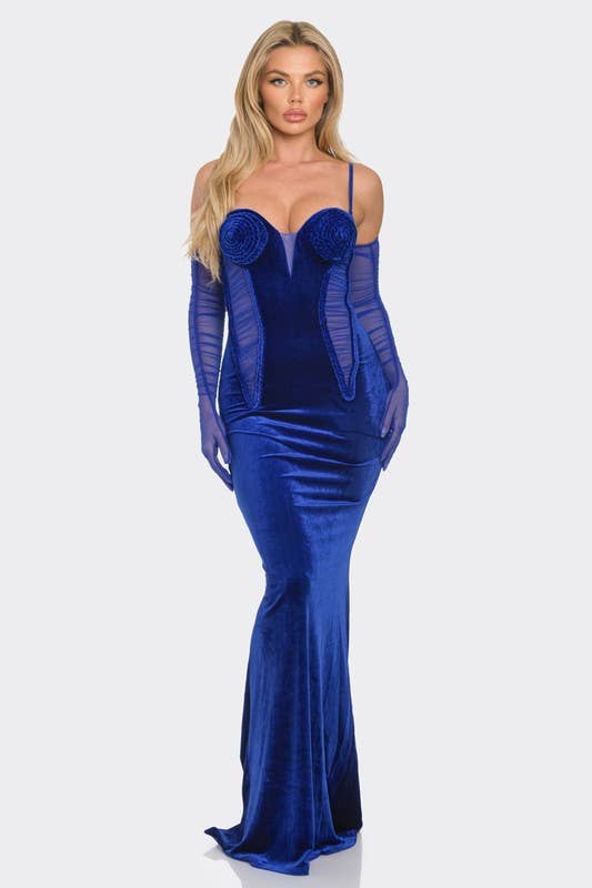 BCCD12964  Green Velvet Braided Rope Maxi Dress - Sale