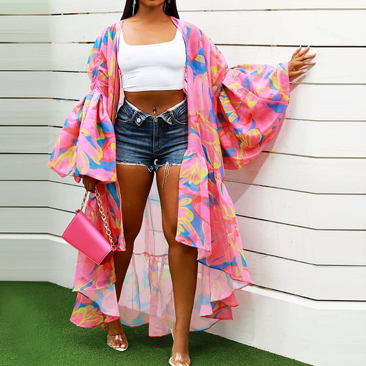 Floral print kimono tropical beach cardigan
