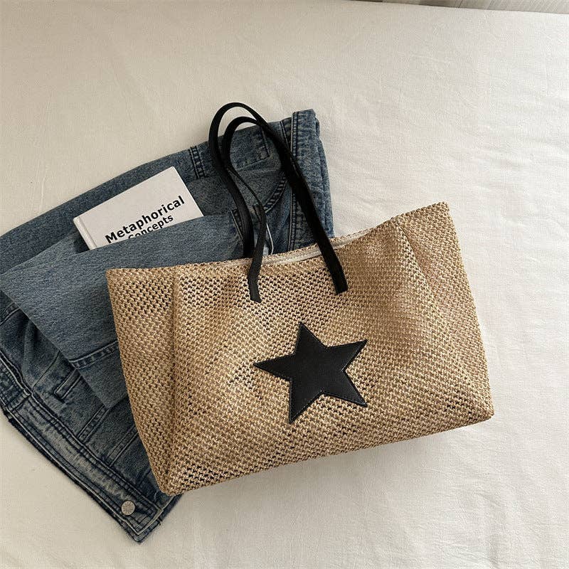 Casual Color Block Woven Tote Bag for Women