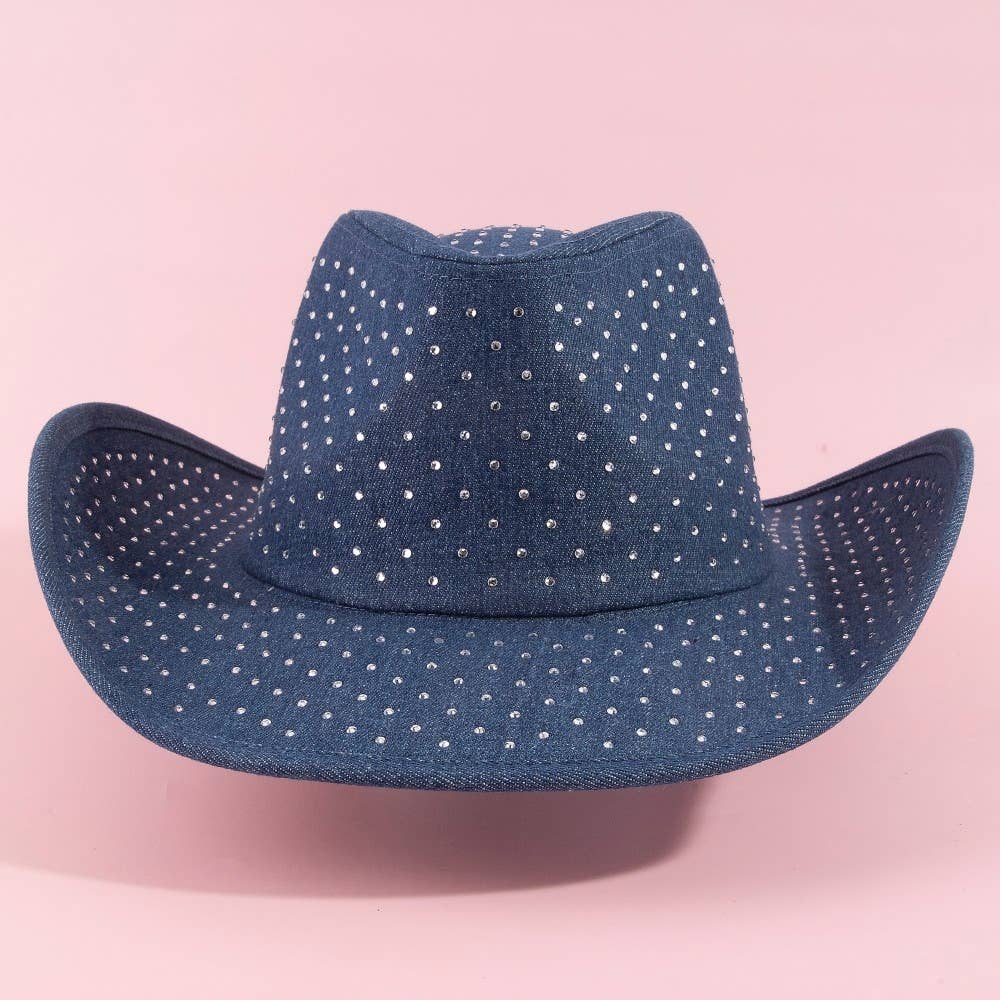 Rhinestone Studded Denim Cowboy Hat