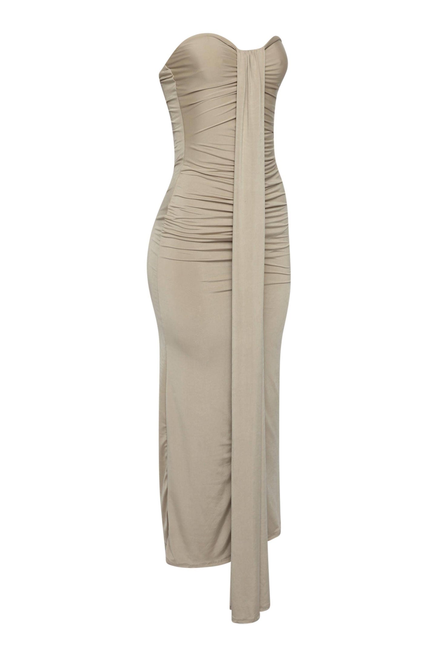 Olive Drape down detailed tube maxi dress