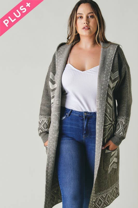 - PLUS SNOW PRINTED LONG SLEEVE POCKETS CARDIGAN PWJ14067