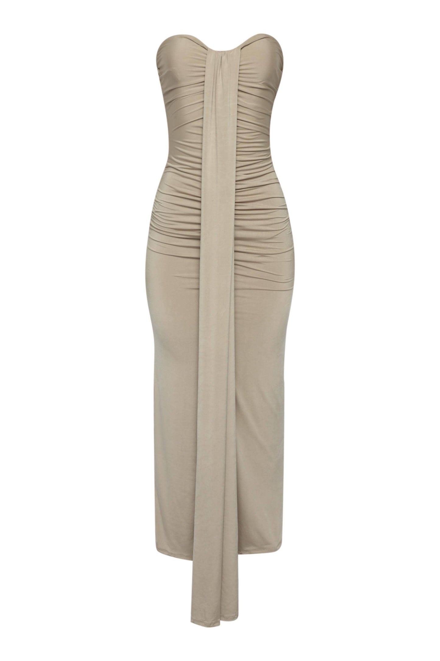 Olive Drape down detailed tube maxi dress