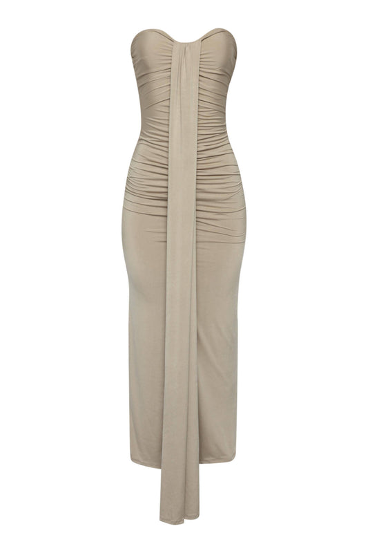 Olive Drape down detailed tube maxi dress