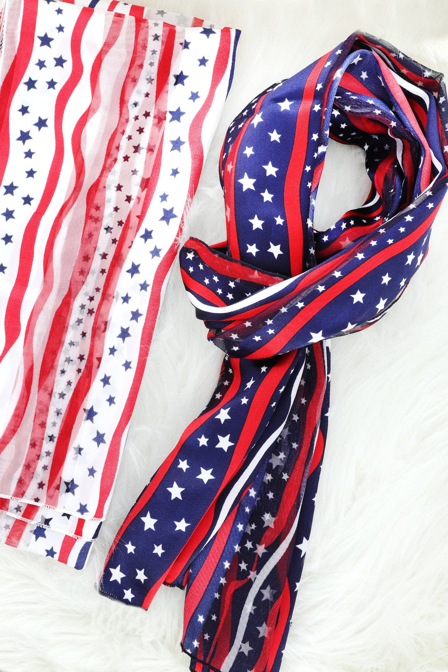 Stripes and Stars Sheer Satin Patriotic Scarf