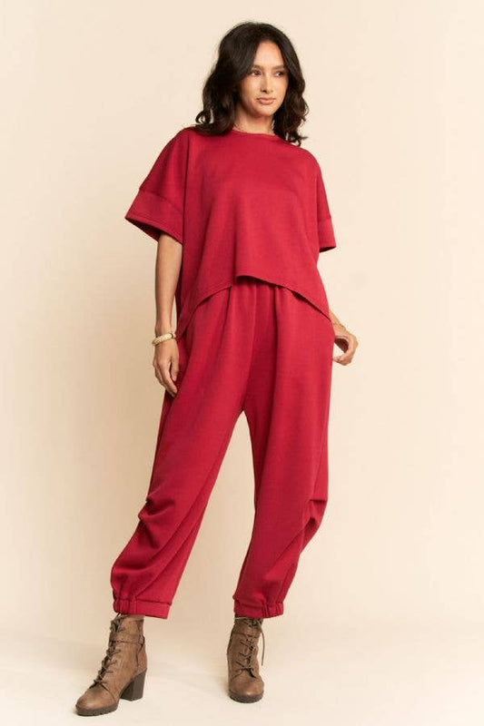 Black SOLID FLOWY TOP WITH ELASTIC WAIST BAND PANTS SET