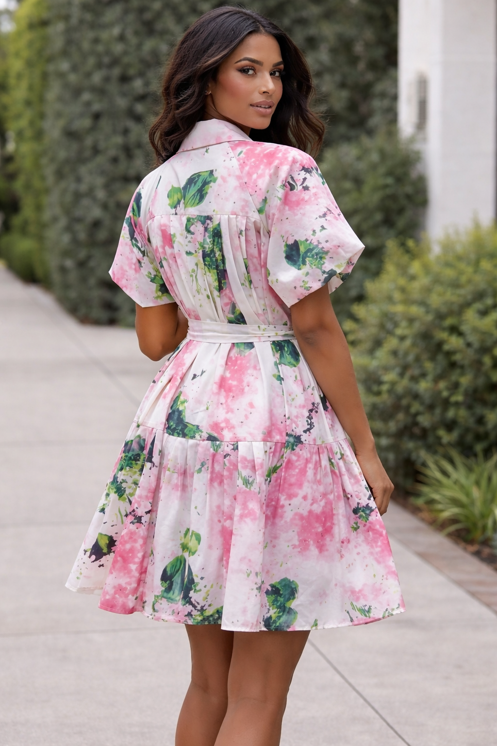 N by nancy GF1619 BLUSH BOTANICAL PUFF-SLEEVE MINI DRESS