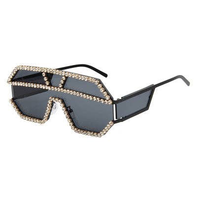 Geometric Large Frame Non-Polarized Sunglasses with Rhinestones