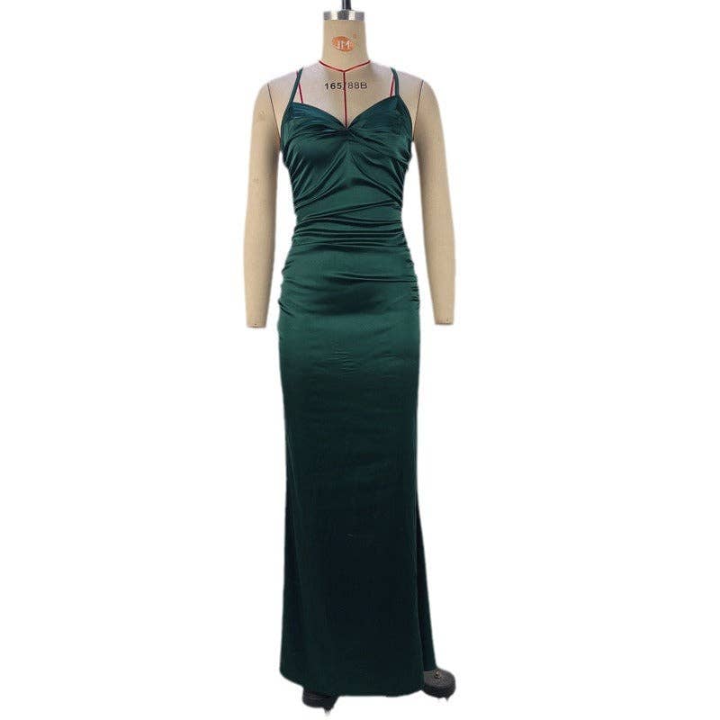 Slim Fit Elegant V-Neck Dress with Cross-Strap Detail