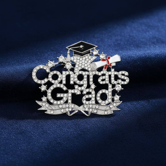 Brooch Silver Congrats Grad Cap and Diploma Pin