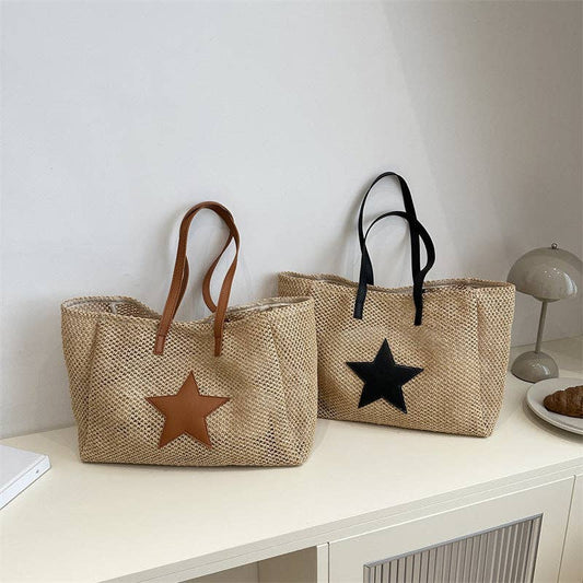 Casual Color Block Woven Tote Bag for Women