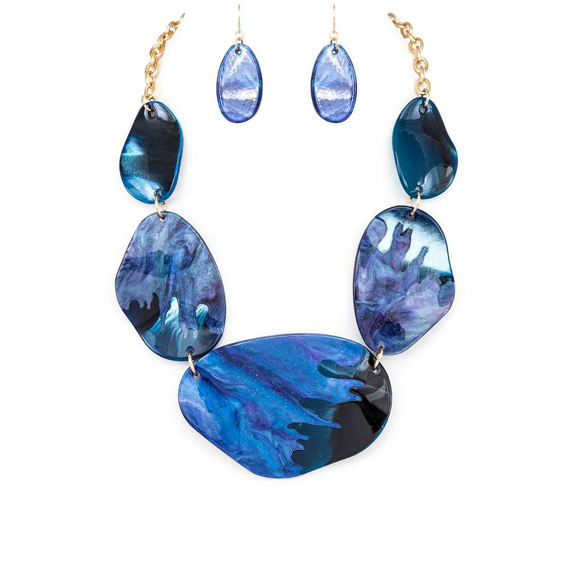 Black Glitter Resin Statement Necklace Set