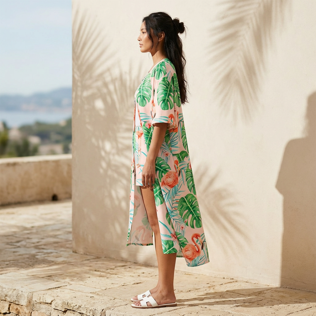 European-Inspired Cardigan Print Two-Piece Set