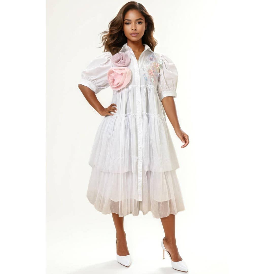N by Nancy FLOWER APPLIQUE DRESS