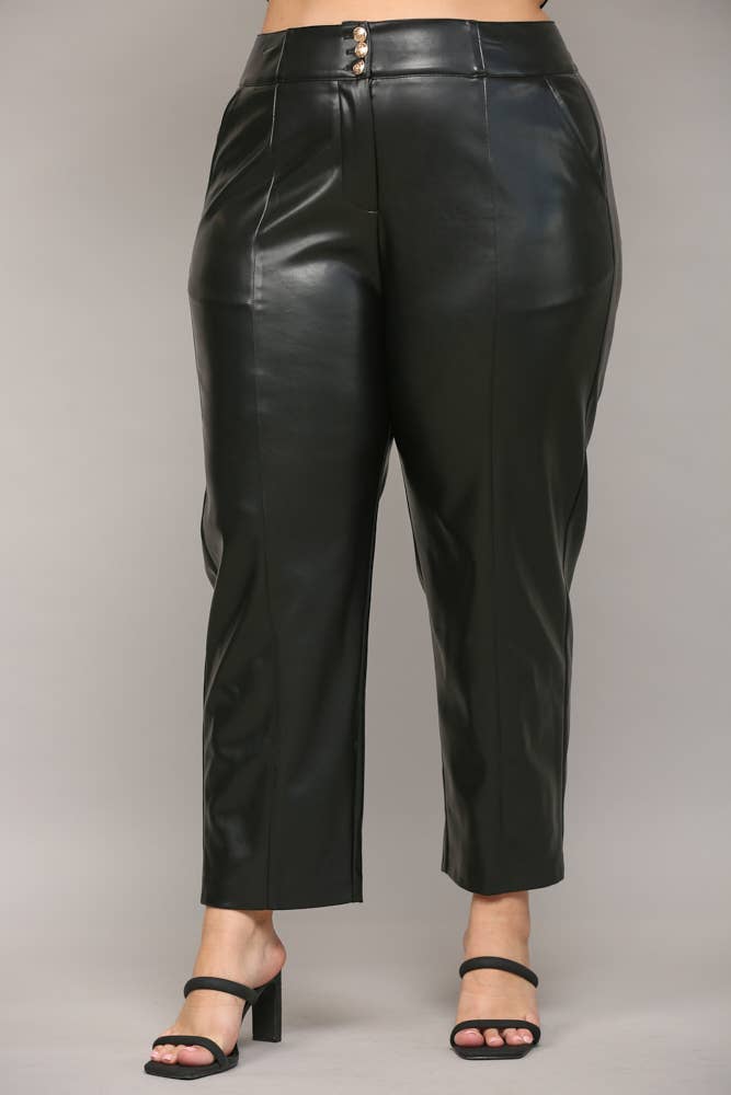 FAUX LEATHER BANDING PANTS WITH 3 METAL BUTTONS FP61021P