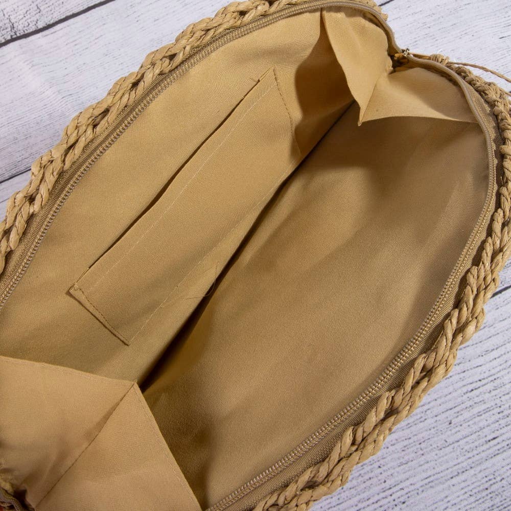 Straw Woven Half Moon Clutch Bag