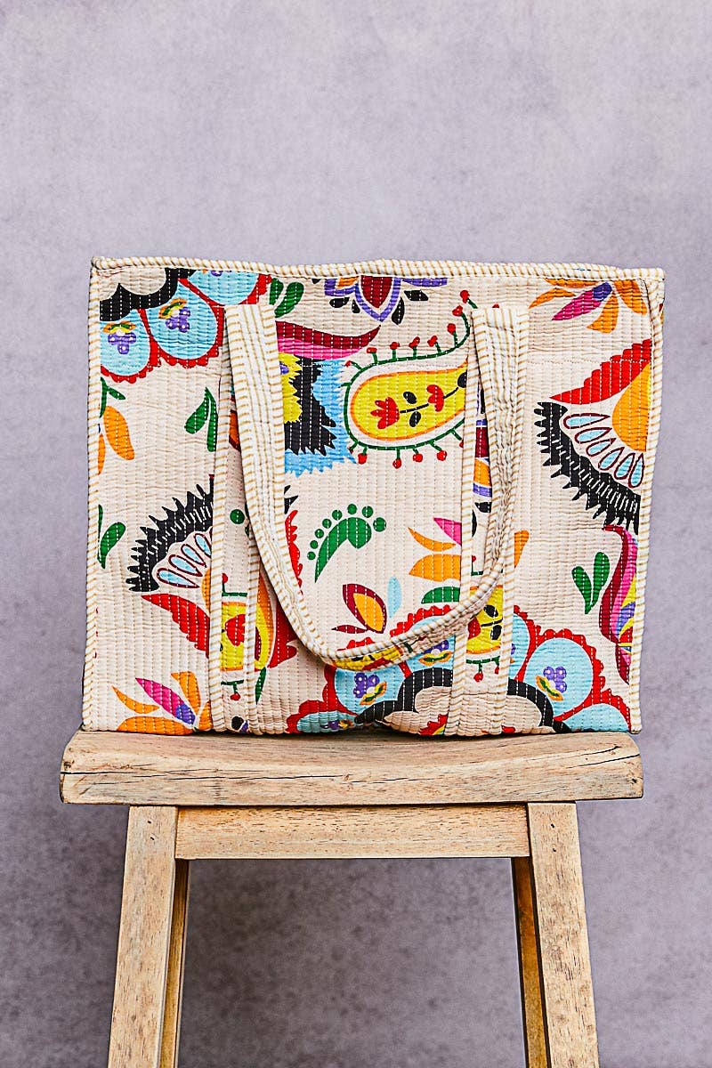 POL Printed Cream Tote Bag