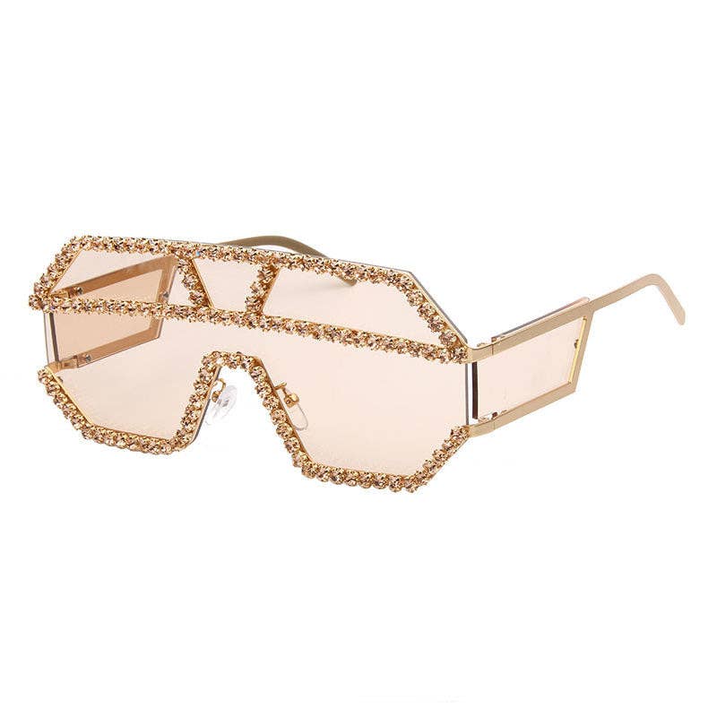 Geometric Large Frame Non-Polarized Sunglasses with Rhinestones