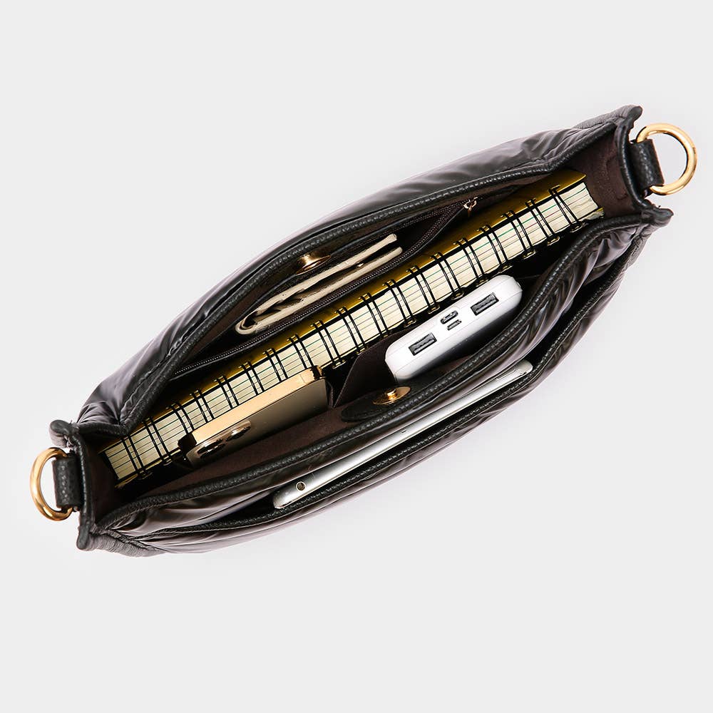 Solid Quilted Shiny Puffer Crossbody Bag