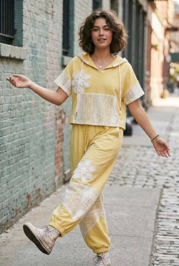 "Buttercream "Yellow LACE FRENCH TERRY SET
