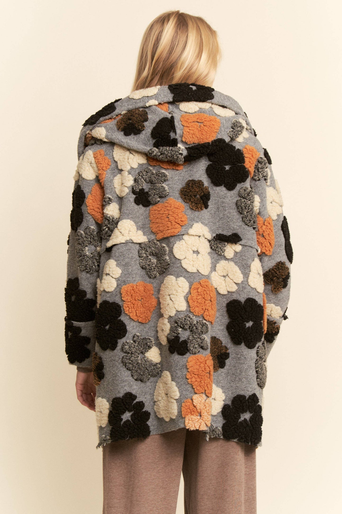 CHUNKY FLOWER EMBROIDERED HOODIE COAT JACKET