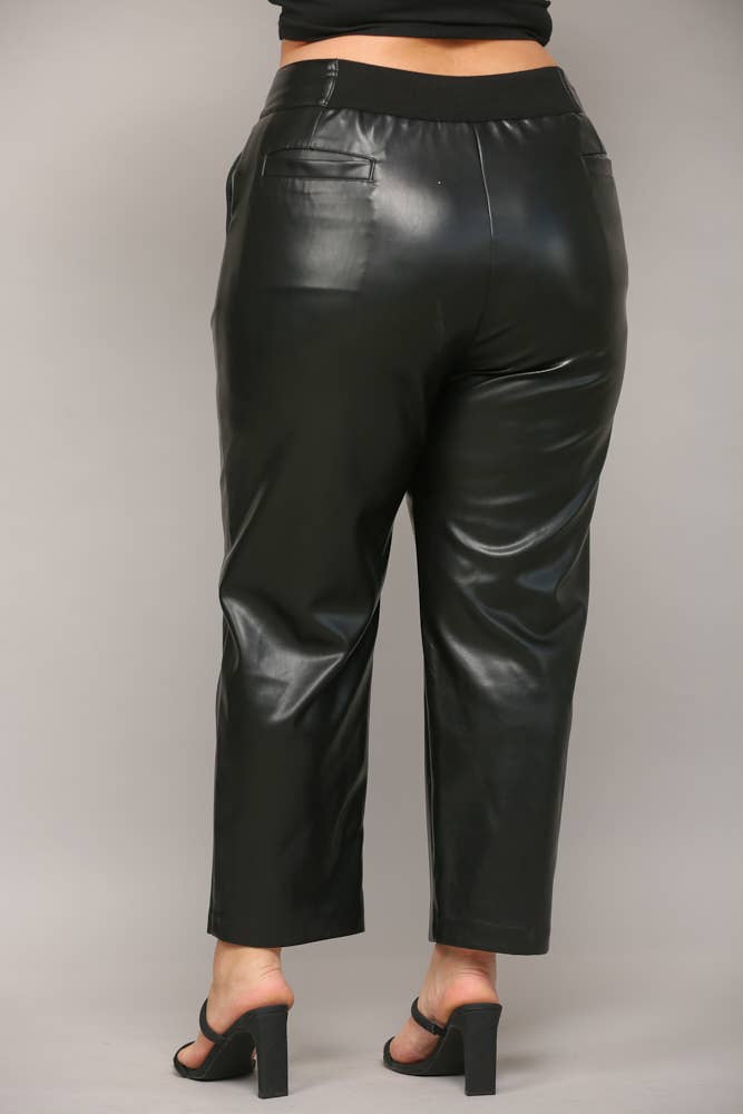 FAUX LEATHER BANDING PANTS WITH 3 METAL BUTTONS FP61021P