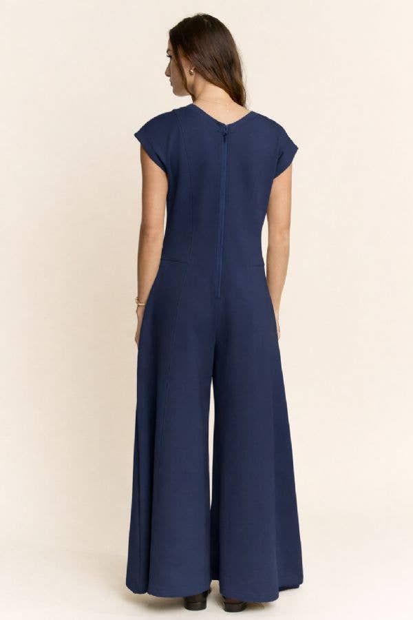 PLUS SOFT KNIT STITCHES WIDE LEG OPEN JUMPSUIT