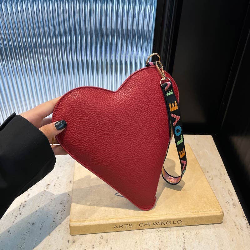 Mini Heart-Shaped PU Clutch Bag Stylish Daily Handbag