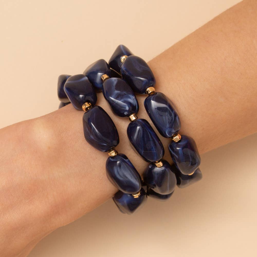 Marble Stone Beaded Stretch Bracelet Set