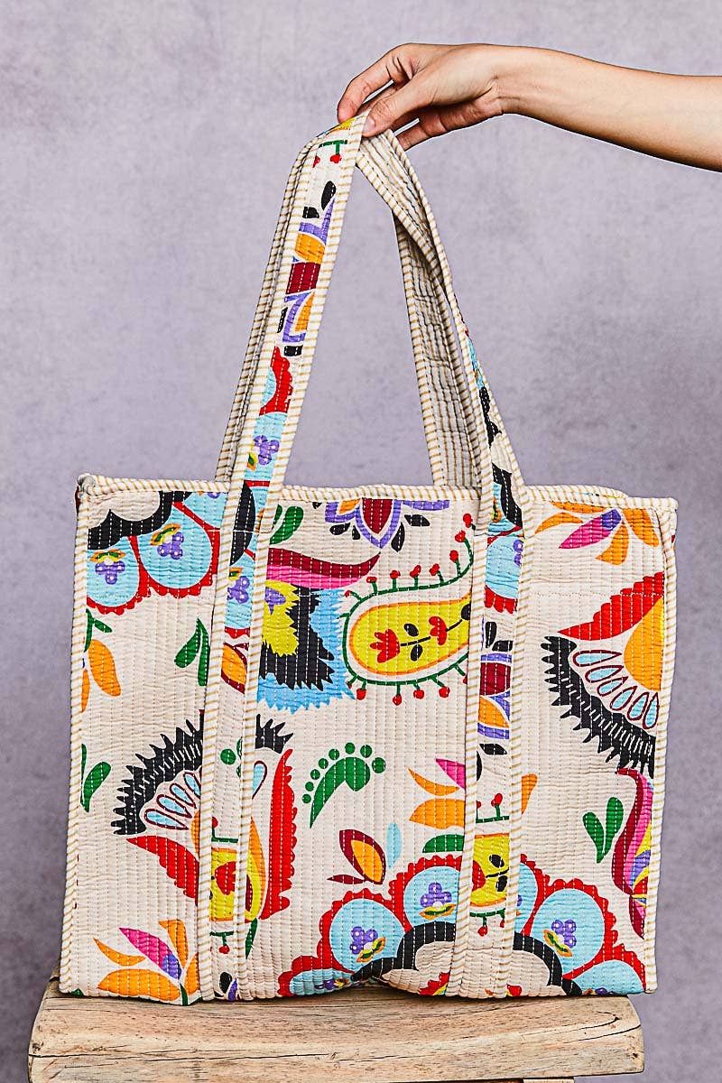 POL Printed Cream Tote Bag