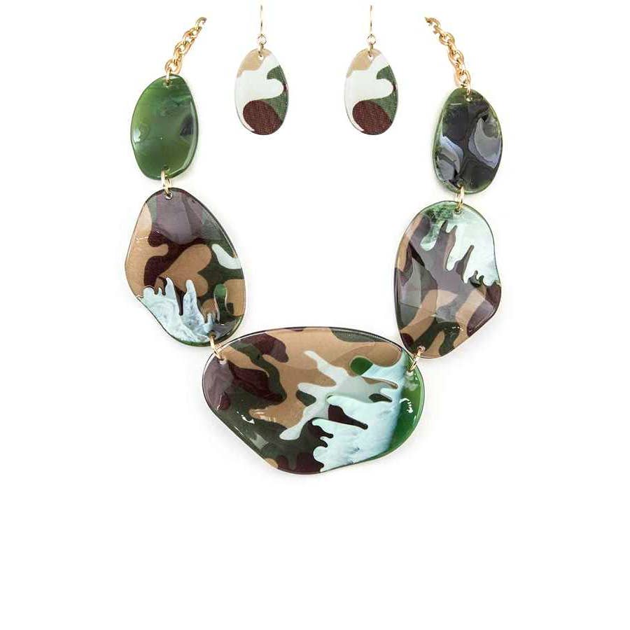 Black Glitter Resin Statement Necklace Set