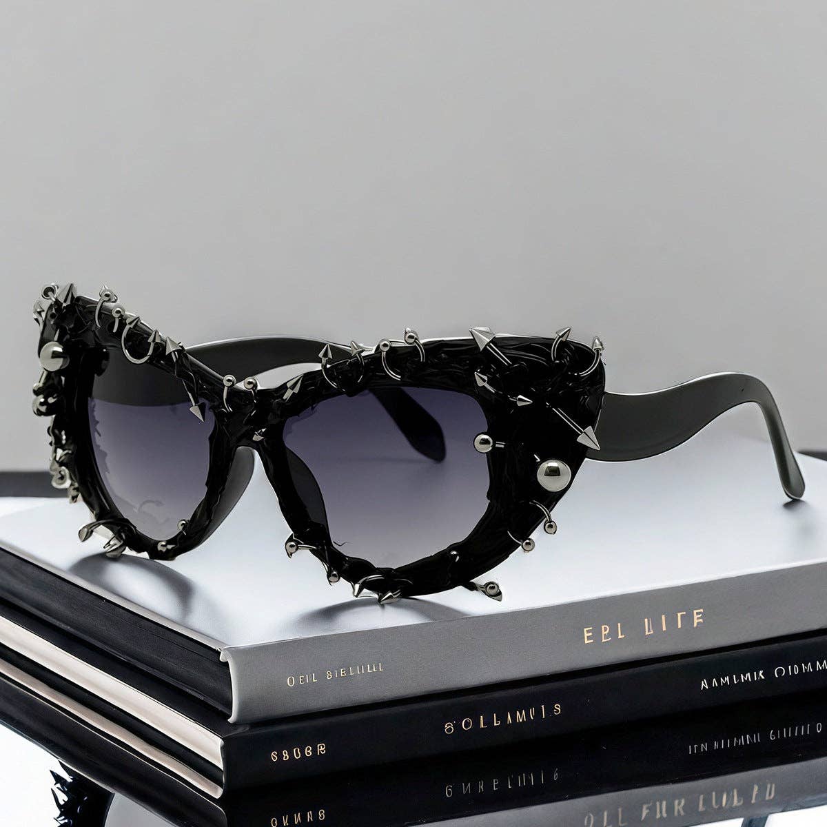 Gothic Punk Cat Eye Sunglasses with Metal Studs