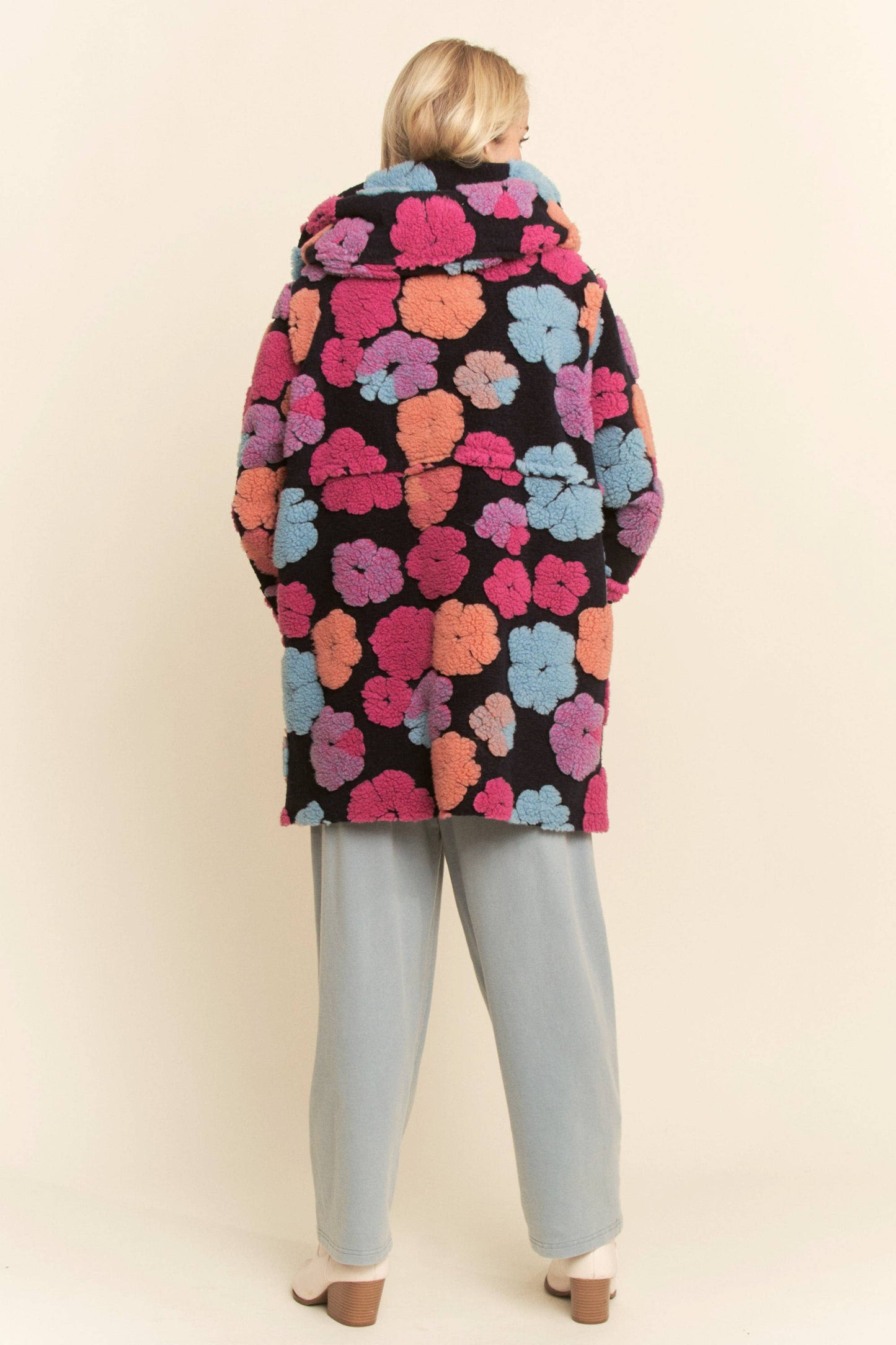 CHUNKY FLOWER EMBROIDERED HOODIE COAT JACKET