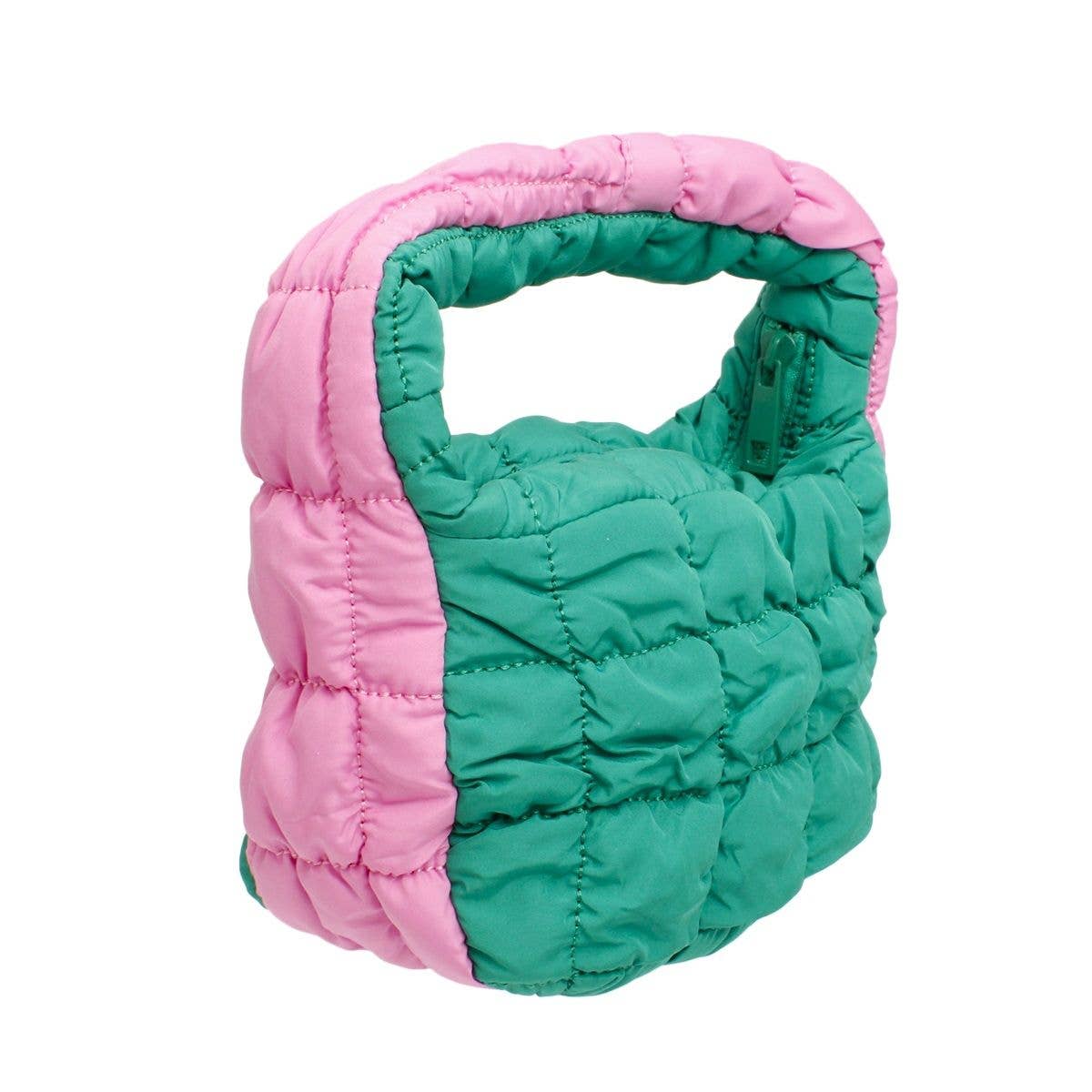 Mini Quilted Puffer Pink Green Bag